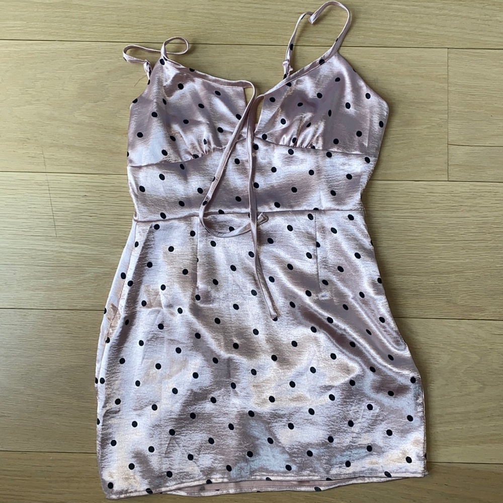 Pink silk polka dot dress